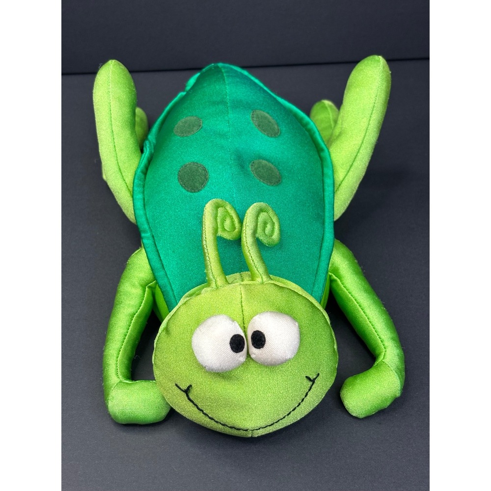 Commonwealth Toy & Novelty Vintage Grasshopper Green Satin Plush Sample Tag 10"